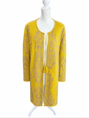 Rara Avis by Iris Apfel Yellow Ikat Duster Cardigan XL Tassel Art to Wear thumbnail 2