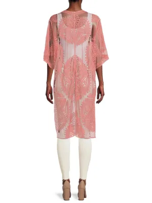 Time and Tru Dusty Rose Lace Kimono Cardigan Cover Up S/M Sheer Boho thumbnail 4