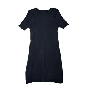 H&M Black Ribbed Knit Bodycon Dress Large NWT Minimalist LBD thumbnail 4