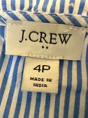 J.Crew Seersucker Coastal Blue White Stripe‎ Tiered Midi Dress Pockets 4P thumbnail 5