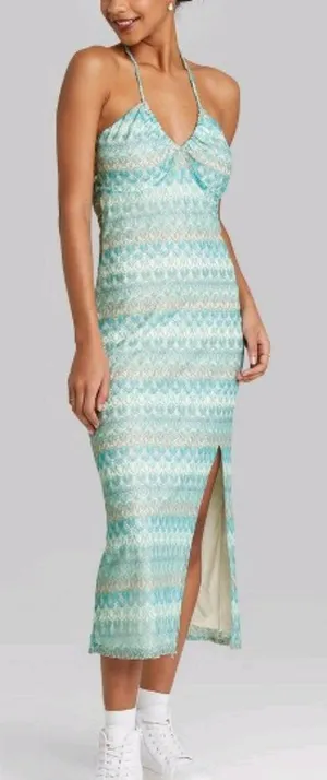 Crochet Slip Dress-Wild Fable-Aqua Blue XS thumbnail 1