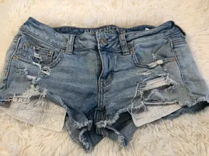 American Eagle Distressed Lace Pocket Jean Shorts thumbnail 1