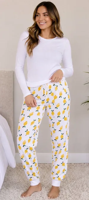 Hanna Andersson Womens Lemon Print‎ Organic Cotton Pajama Jogger Pants Small thumbnail 1