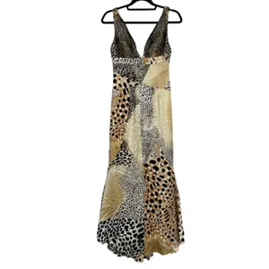 Jovani Black & Tan Animal Print Silk Patchwork Maxi Dress Womens 2 Formal Gown thumbnail 2