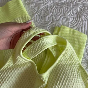 New Lemon Yellow Sport Yoga Set Leggings Top M thumbnail 3