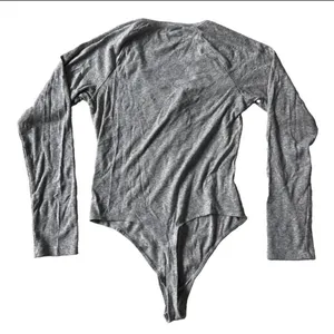 Aerie Ribbed Long Sleeve Henley Bodysuit Womens L Heather Gray Minimalist thumbnail 2
