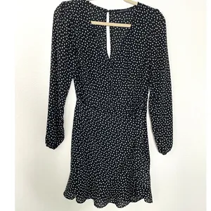 Abercrombie Black Polka Dot Faux Wrap Dress Button Front S thumbnail 2