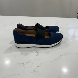 Vionic Navy Suede Slip-On Flats with Black Elastic thumbnail 3