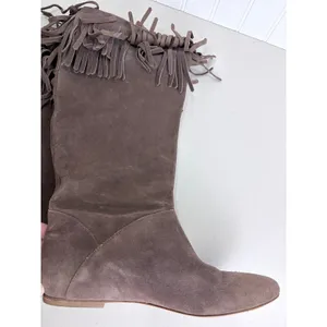 Daniblack Chocolate Brown Suede Fringe Collar Drawstring Tall Boot Flat 8.5M thumbnail 14
