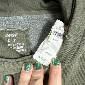 Aerie Sweatshirt Small Green Hoodie Distressed Oversized Slouchy Cozy Boho thumbnail 7