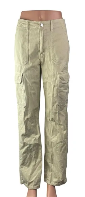 Zara Women's Cream Beige Khaki High Rise Straight Cargo Trousers Pants Size 4 thumbnail 1