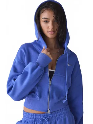 Nike Sportswear Phoenix Fleece Loose Full-Zip Cropped Hoodie NWT Light Blue Med thumbnail 3