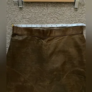 Brown Genuine Leather Midi Skirt High Waist Straight Size 9 Vintage thumbnail 4
