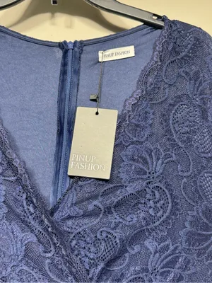 plus-size navy blue floral lace cocktail dress thumbnail 8