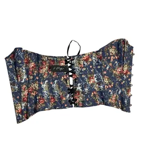 ALIVILA Y Fashion Corset Denim Floral Lace Up Back Strapless Bustier Size Medium thumbnail 4