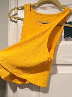 NWT Wild Fable Size XXL Yellow Ribbed Cropped Stretch Tank Top High Neck thumbnail 4