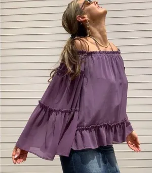 Harlowe & Graham Purple Off Shoulder Top Small NWT thumbnail 1