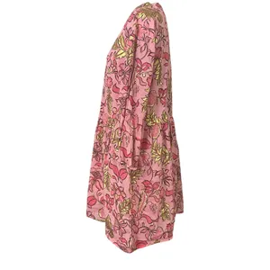 Jude Connally Faith Dress LG Pink Gold Floral Cotton Voile Babydoll Boho Resort thumbnail 3