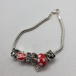 Silver Tone & Red Teacher European Charm Bracelet thumbnail 5