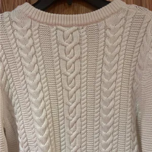 Banana Republic Ivory Chunky Cable Knit Crew Neck Button-Shoulder‎ Sweater Small thumbnail 6