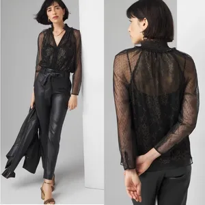 White House black market black sheer blouse with matching cami set thumbnail 2