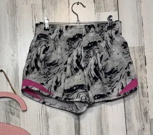 Gray Black Marble Print Athletic Shorts Pink Trim Lined Size Small thumbnail 1