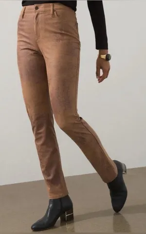 Chico's Faux Suede Worn Luggage 5 Pocket Ponte Slim‎ Pants NWT Size 4 R thumbnail 1