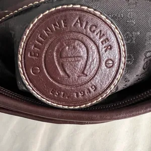 🤎 Etienne Aigner Brown Leather & Canvas Shoulder Bag | Classic Buckle Hobo thumbnail 6
