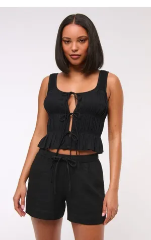 Abercrombie and Fitch Black Linen Shorts thumbnail 1