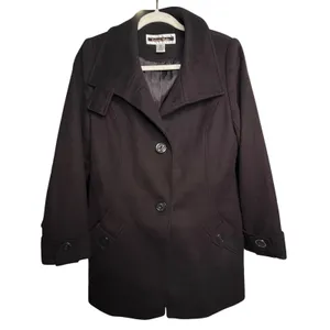Kristen Blake Single Breasted Fine Australian Wool Button Pea Coat Brown S 6 thumbnail 8