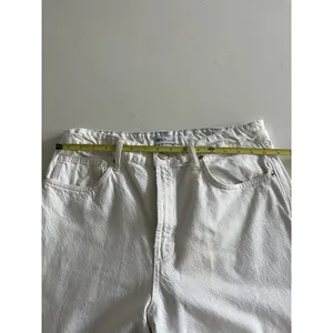 Zara Women’s White Jeans Sz 12 High Rise Wide Leg Cuffed Crop Hem thumbnail 5
