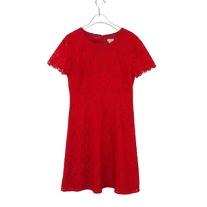 J.Crew Red Lace Short Sleeve A-Line Mini Dress Size 2 Extra Small thumbnail 2