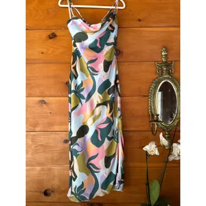 NWT Lulus Midiana Multi Abstract Floral Tie-Back Midi Dress Cruisewear Resort XS thumbnail 2