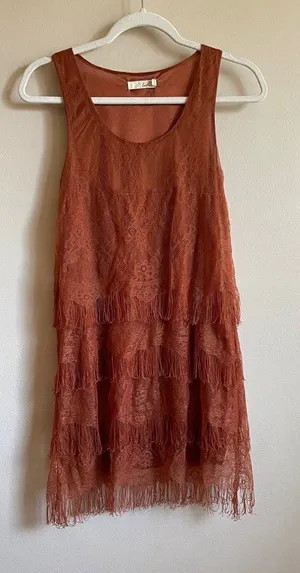 ‎Lush womens rust layered fringe dress XS thumbnail 1