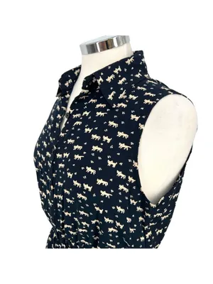Favolook Cat Print Sleeveless Collared Shirt Dress Black Size Medium Mod Preppy thumbnail 5
