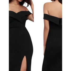Lulus Black Off The‎ Shoulder Bodycon Dress Front Slit XS NEW thumbnail 2