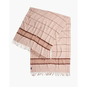 Madewell Placed Plaid Cape Scarf Poncho Fringe Armholes Beige Brown K4535 Preppy thumbnail 2