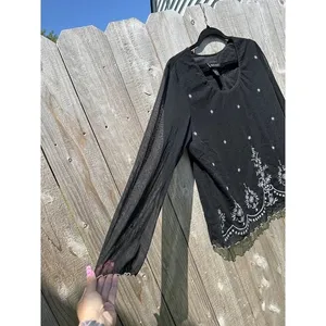 Lane Bryant Plus Sz 18/20‎ Black & White Top Womens Lined Mesh Embroidered Fairy thumbnail 3