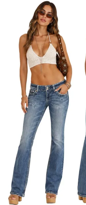 Y2K Miss Me Low Rise Bootcut Denim Jeans Women's 28 Rodeo Flap Pockets Festival thumbnail 1