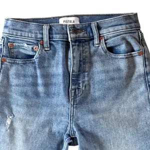 Pistola Womens High Rise Flare Jeans Distressed Raw Hem Blue Denim 25 thumbnail 3