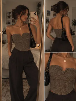 PrettyLittleThing Brown Tweed Strapless Bustier Top thumbnail 2