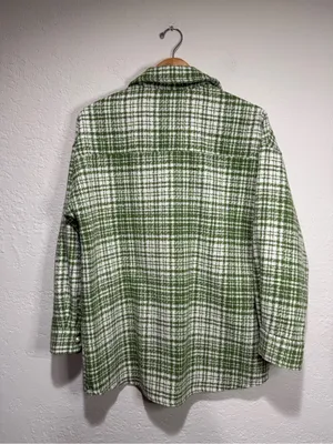 Forever 21 Green & White Tweed Houndstooth Shacket Pearl Buttons Medium thumbnail 6