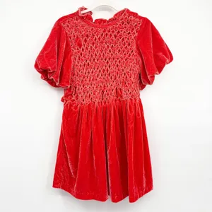 Free People Womens Gumdrop Red Orange Velvet Smocked Open Back Boho Mini Dress S thumbnail 3