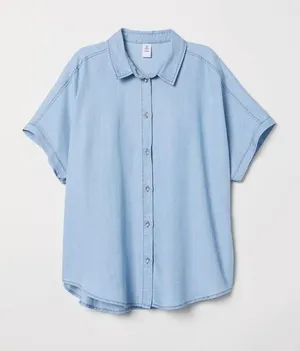 H&M Light wash denim button down shirt thumbnail 1