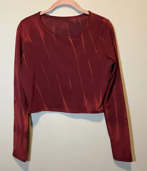 Lululemon Red Orange Tie Dye Wunder Train Cropped Long Sleeve Athletic Shirt 10 thumbnail 1