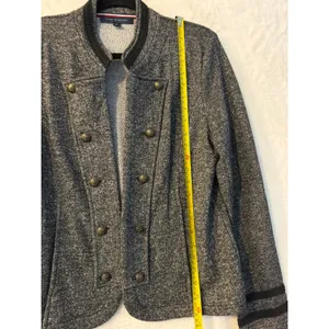 Tommy Hilfiger Womens Grey Military Knit Blazer Jacket Gold Crest‎ Buttons XL thumbnail 4