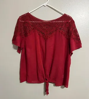 Maroon Embroidered Tie-Front Shirt, Indigo Poppy thumbnail 1