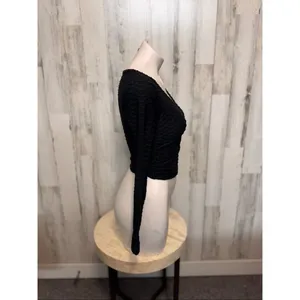 Jolie & Joy Black Textured Long Sleeve Cut Out Crop Top Size M Ruched Front Wrap thumbnail 3