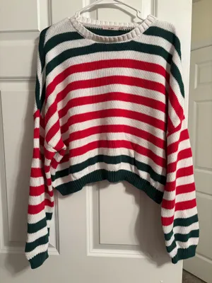 Mi Ami Striped Sweater Red Green White Sweater thumbnail 1