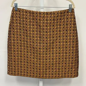 Ann Taylor LOFT Brown Geometric Jacquard Mini Skirt Size 10 A-Line Lined Boho thumbnail 1